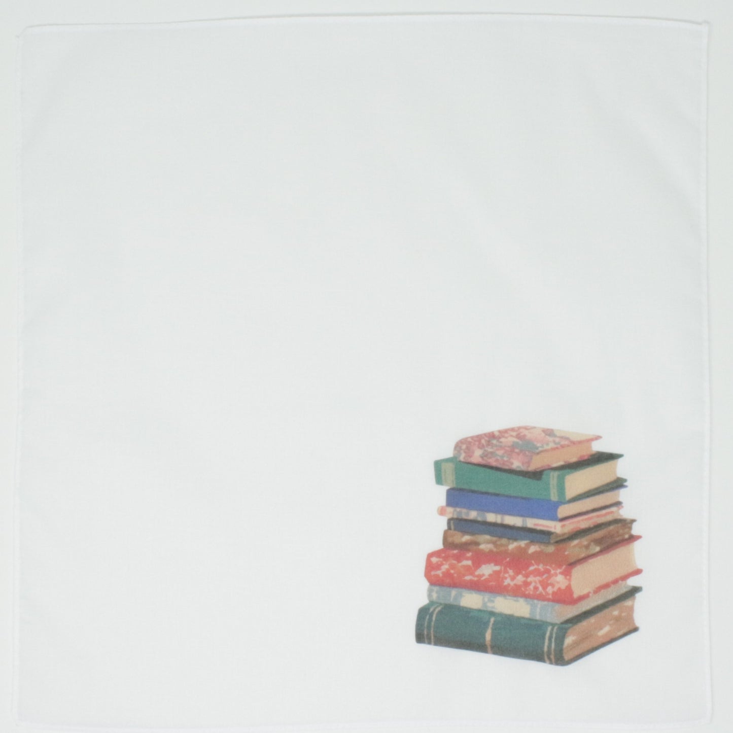 Stack of books with colorful spines on a white background cotton handkerchief pocket square