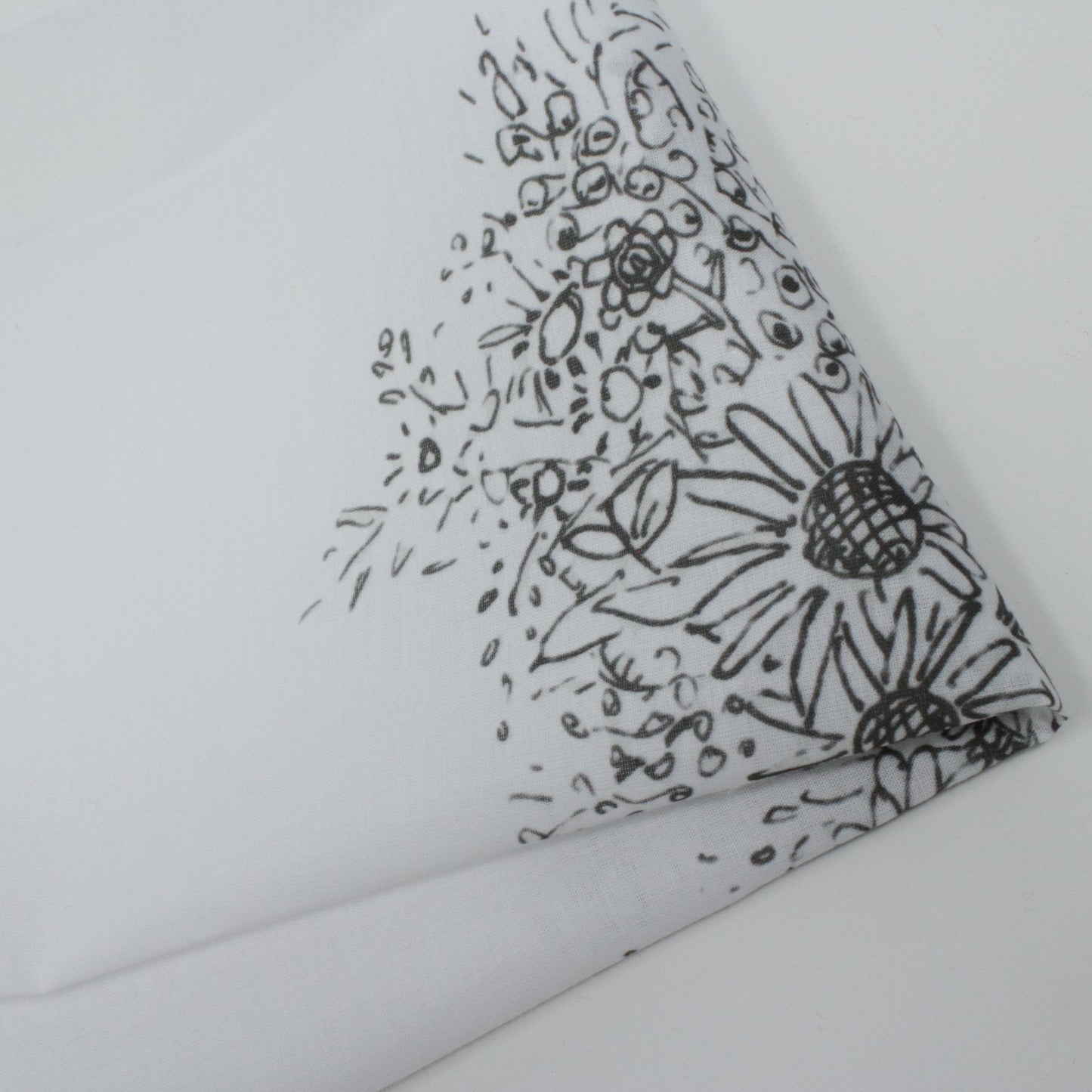 Floral patterned fabric with black lines on a white background cotton hankie ladies women