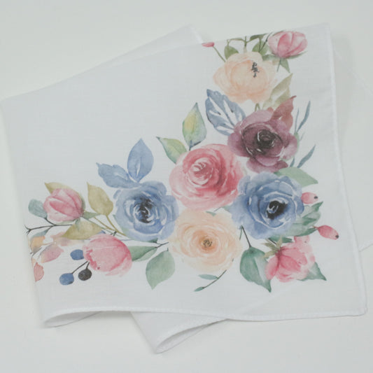 watercolours flowers cotton handkerchief pocket square ladies