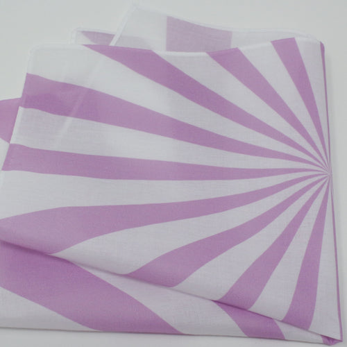 Cotton fabric handkerchief, featuring a lavender-purple sunburst or radial stripe pattern on a white background.