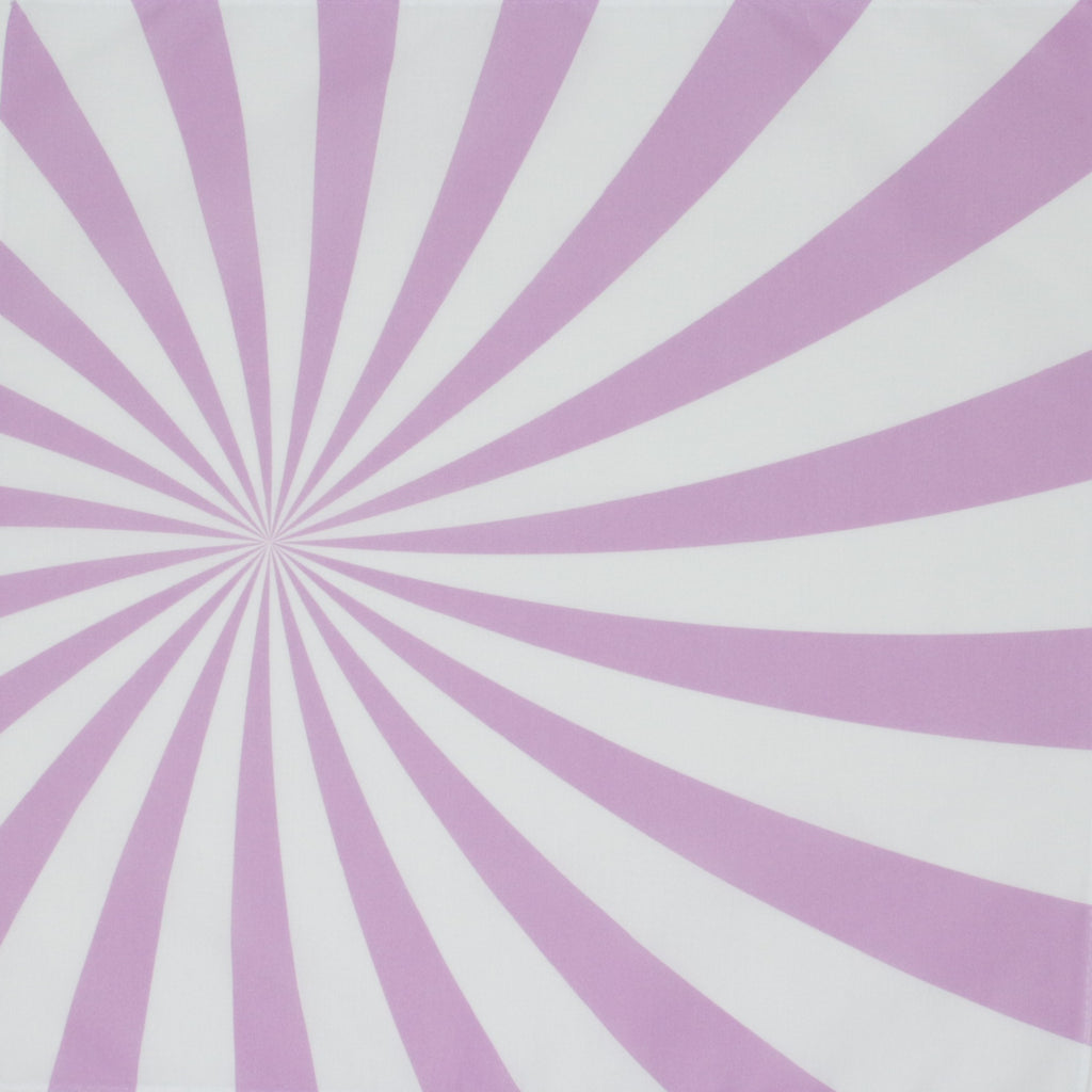 Cotton handkerchief fabric featuring a radial sunburst pattern with alternating lavender-purple and white stripes converging toward the center.