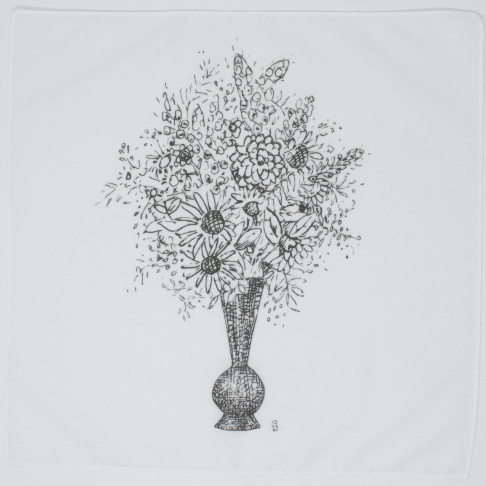 Cotton Handkerchief for ladies women Black and white illustration of a vase with flowers on a light gray background