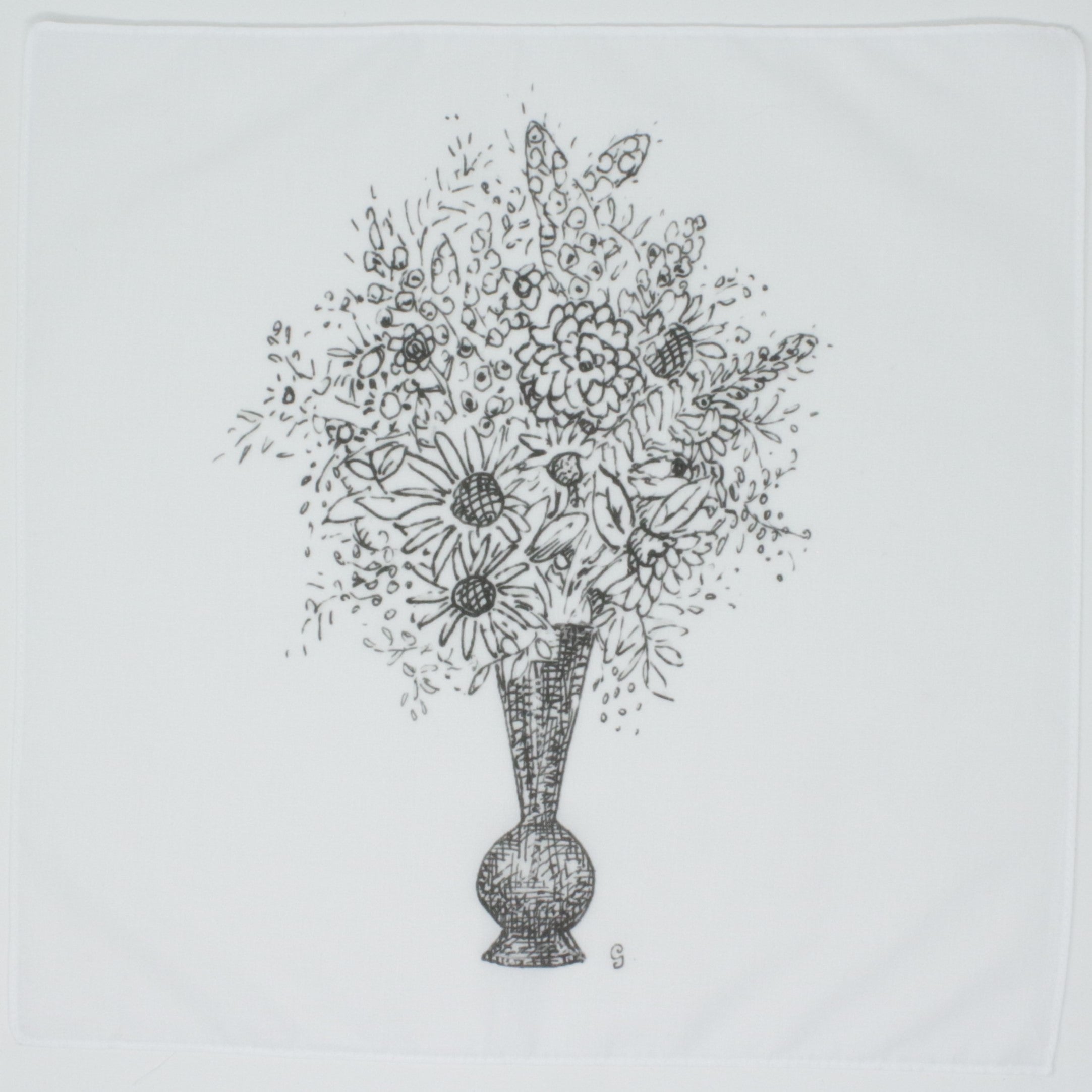 Cotton Handkerchief for ladies women Black and white illustration of a vase with flowers on a light gray background