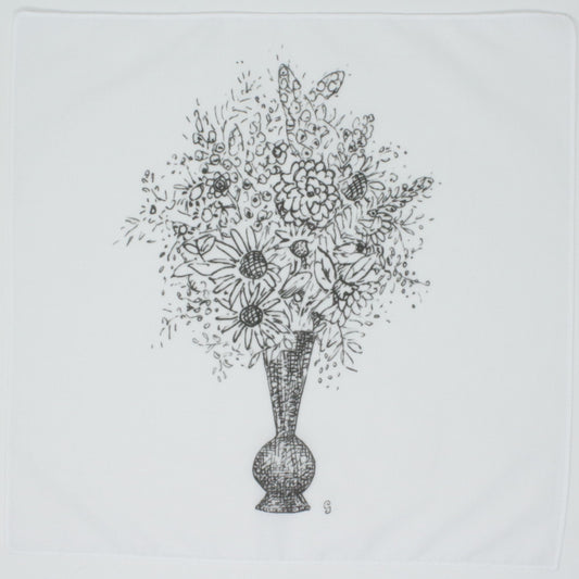 Cotton Handkerchief for ladies women Black and white illustration of a vase with flowers on a light gray background