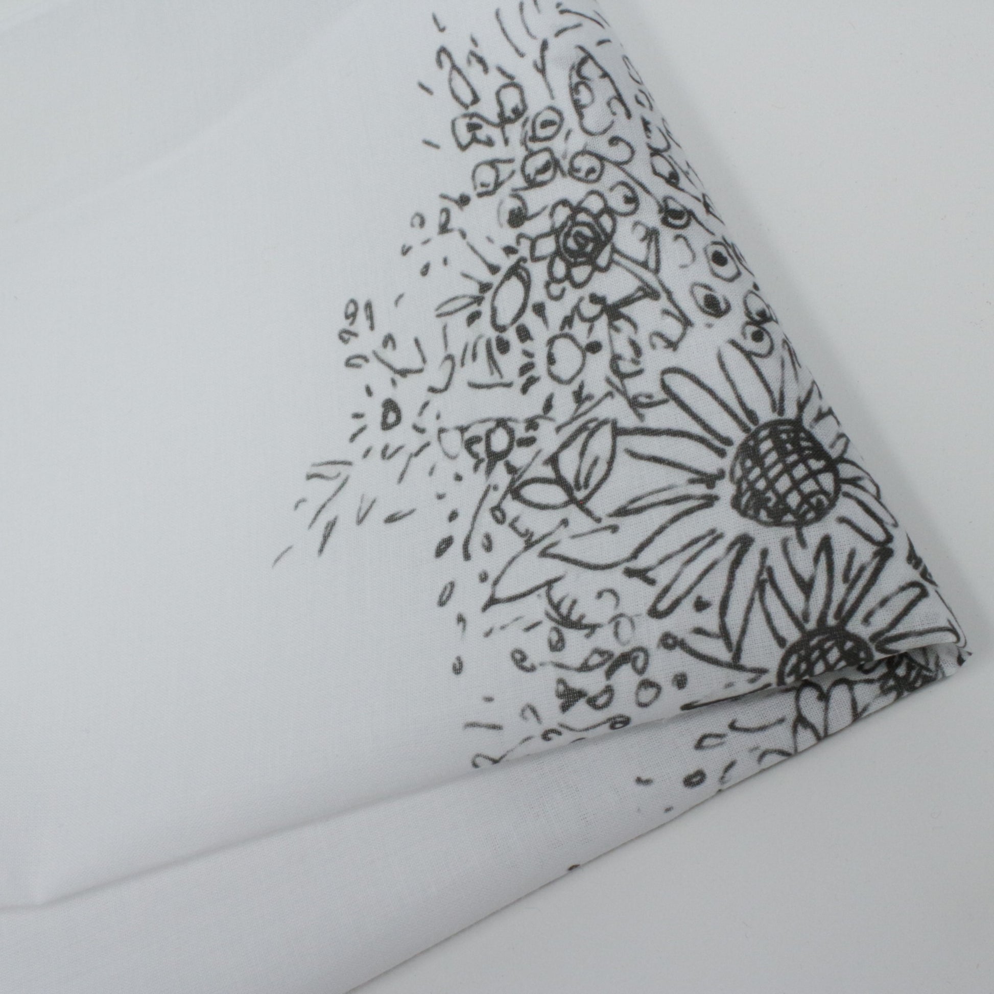 Floral patterned fabric with black lines on a white background cotton hankie ladies women