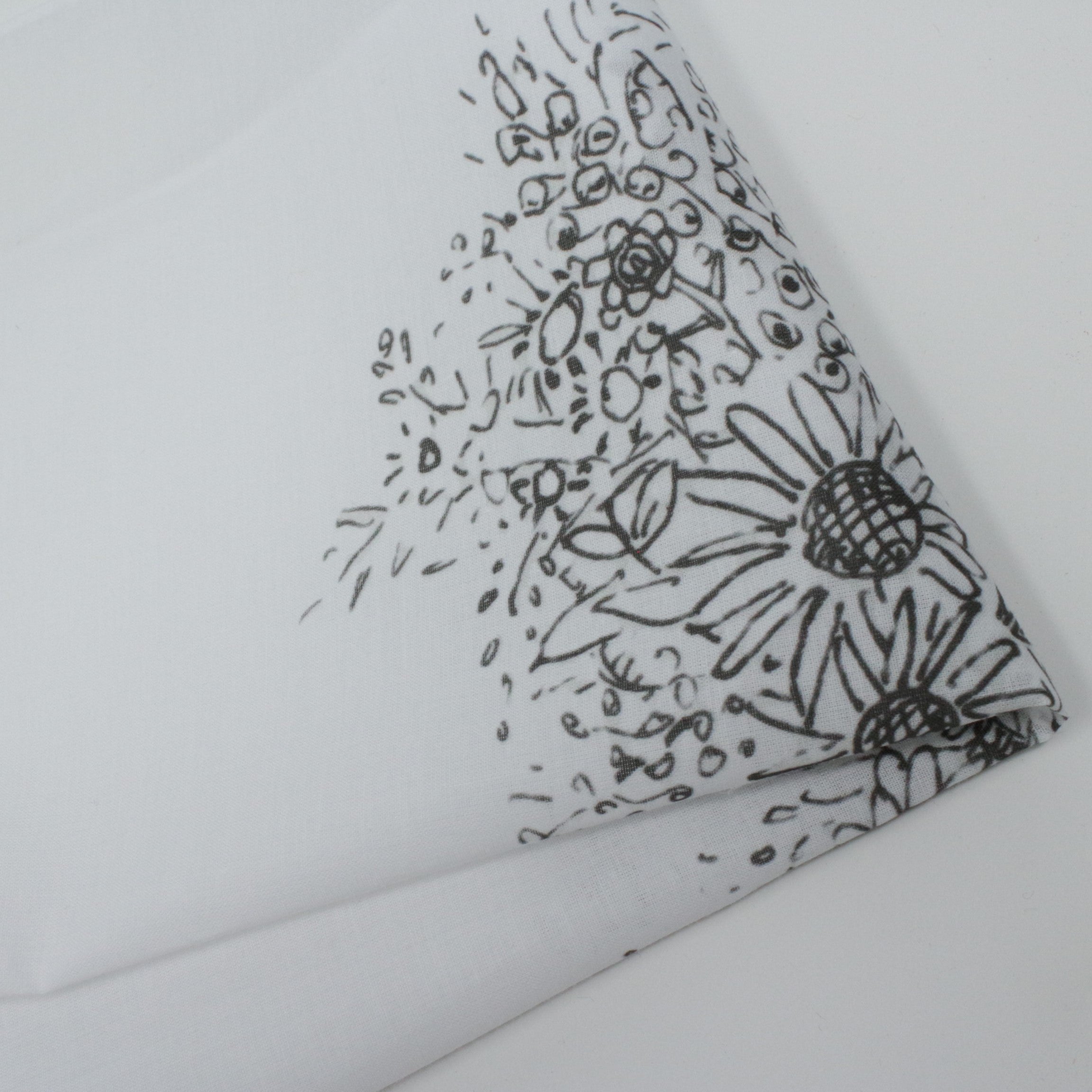 Floral patterned fabric with black lines on a white background cotton hankie ladies women