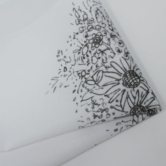 Floral patterned fabric with black lines on a white background cotton hankie ladies women