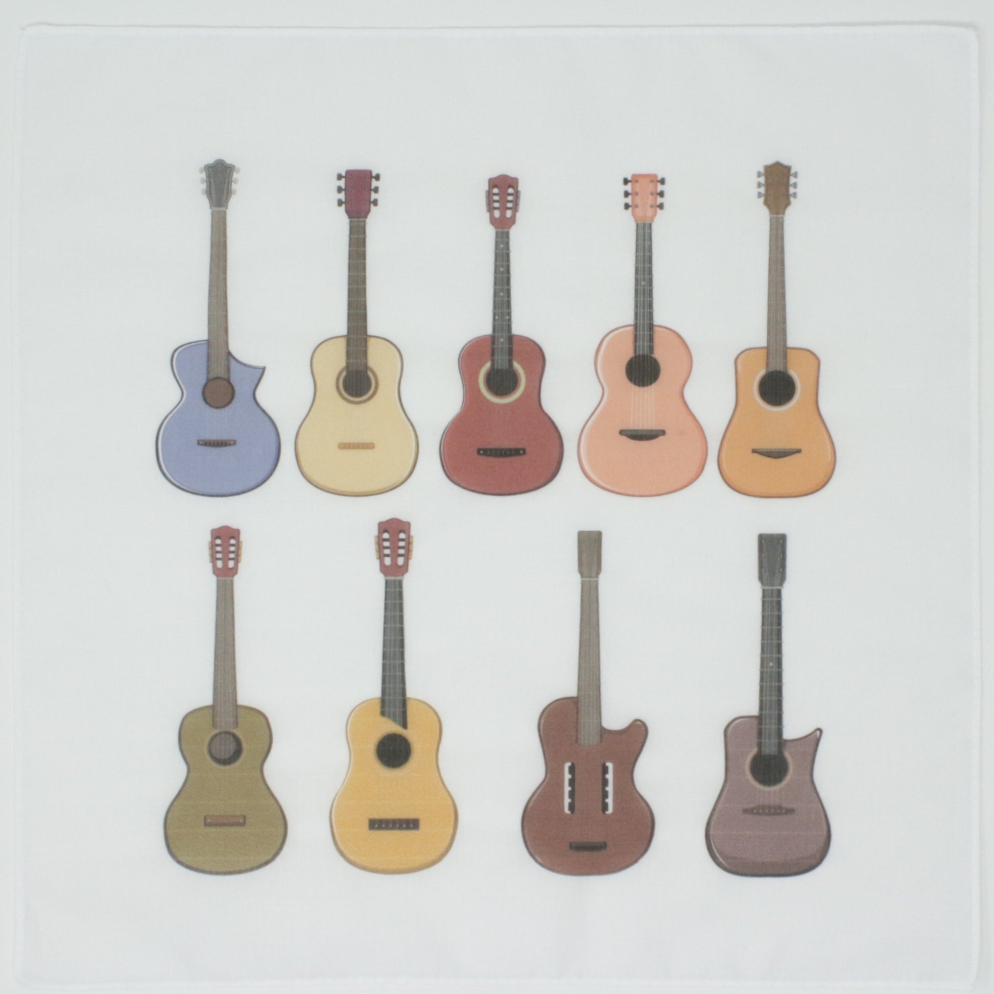 Cotton Handkerchief Illustrations of various guitars in different colors on a white background