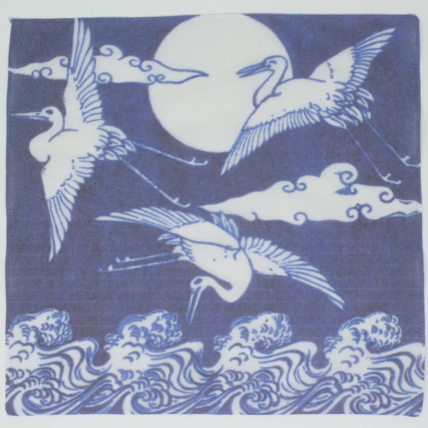 cotton handkerchief japanese cranes in blue