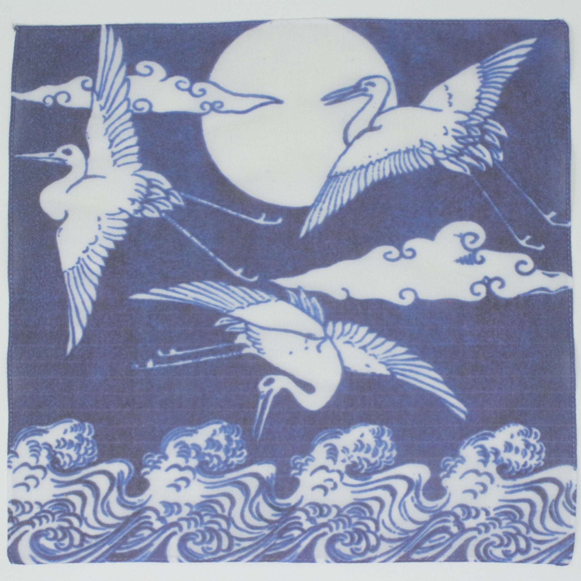 cotton handkerchief japanese cranes in blue