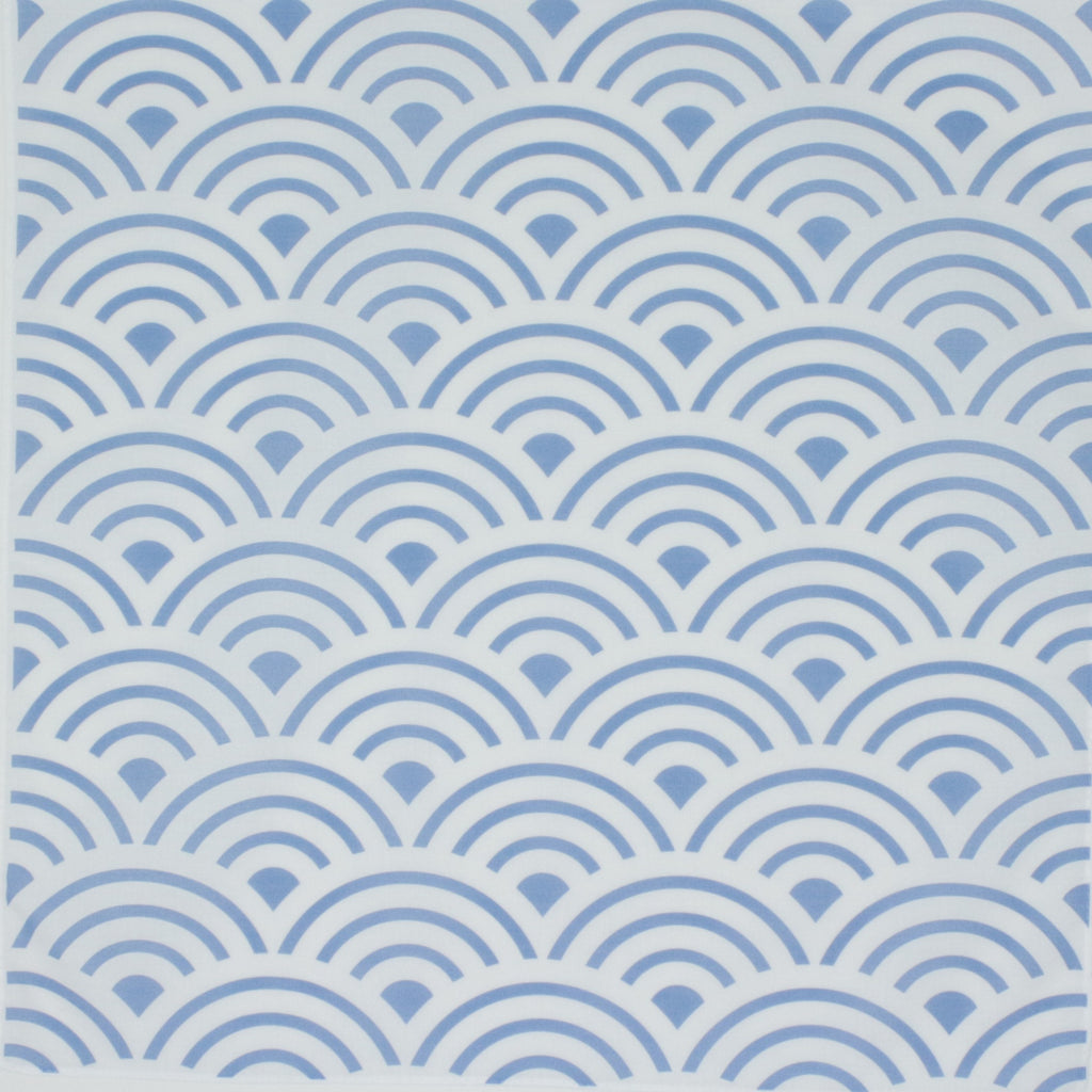 Cotton Handkerchief. A repeating blue and white wave pattern with layered semi-circular arches and small diamond shapes, filling the entire frame.