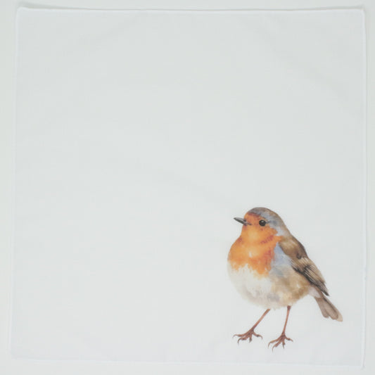 Bird on a white background British Robin Cotton Handkerchief Hankie Pocket Square