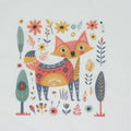 Cotton handkerchief. A colorful folk-art style illustration of a fox surrounded by flowers, leaves, and trees on a white background.
